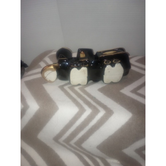 Locomotive Train TV Planter Ceramic MCM Retro 50s Black, Gold 8 3/4L X 5in Tall - Picture 4 of 6